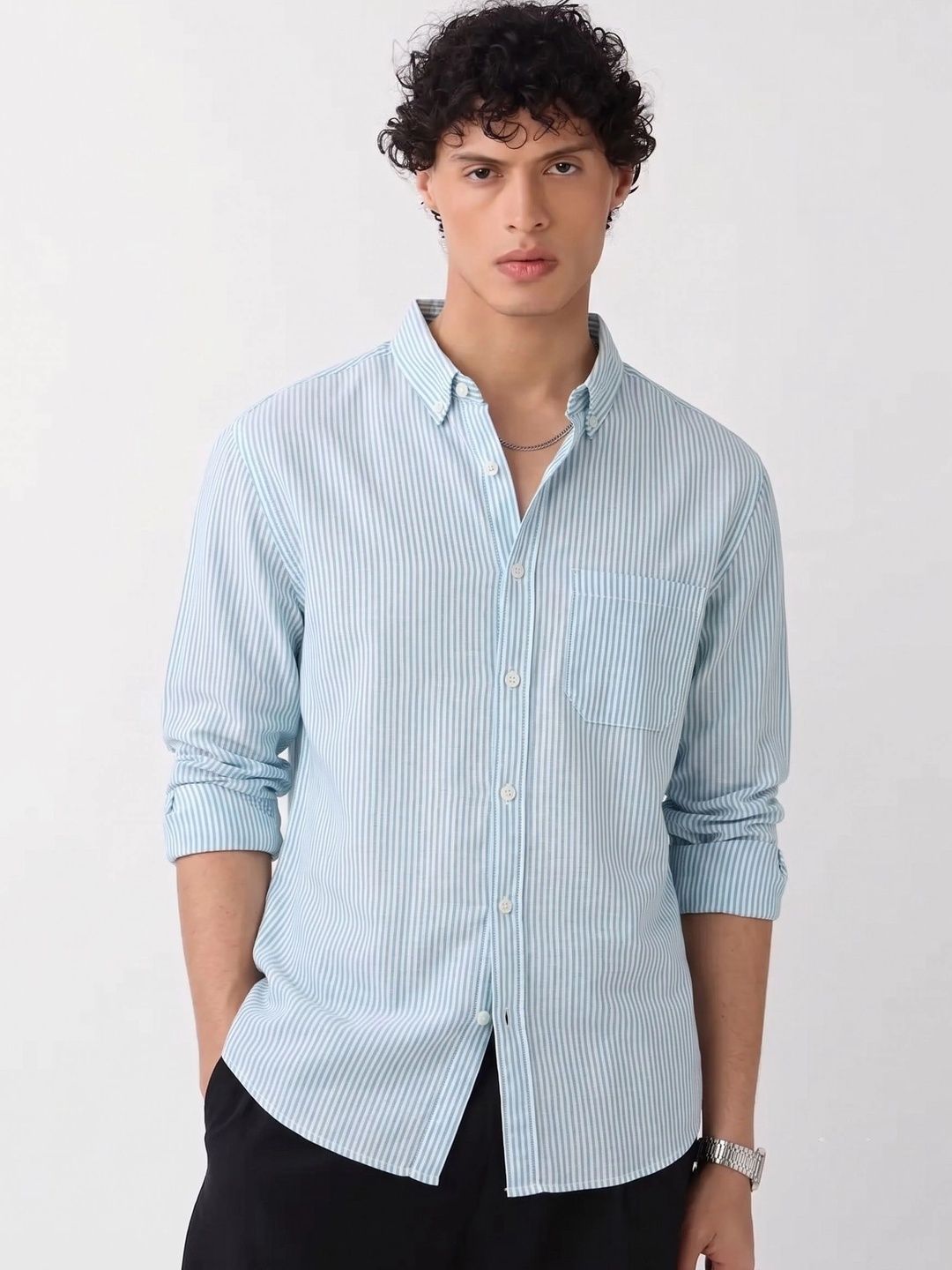 OQUENT Men Standard Striped Casual Shirt