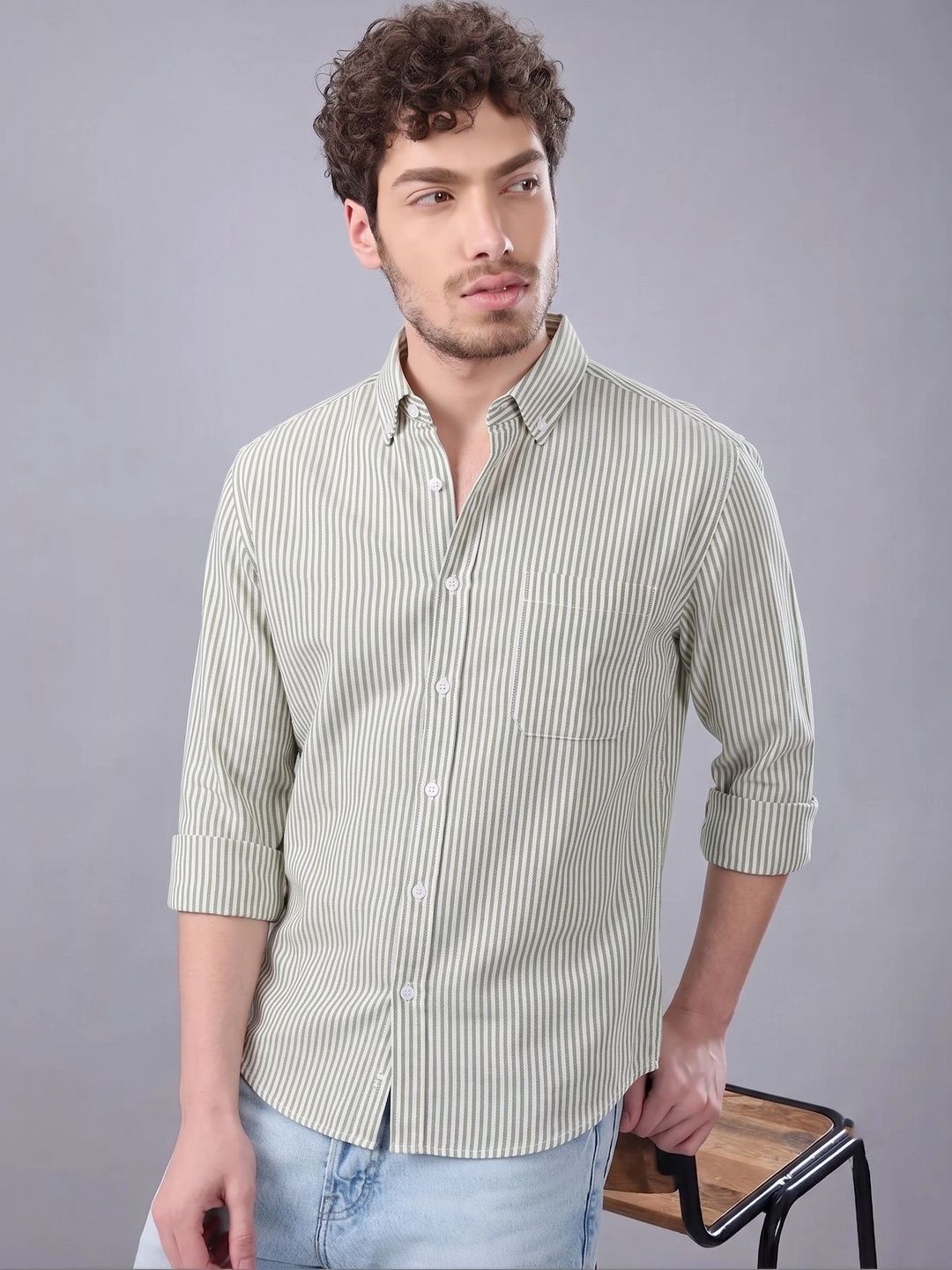 R.Code by The Roadster Life Co. Men Standard Striped Casual Shirt