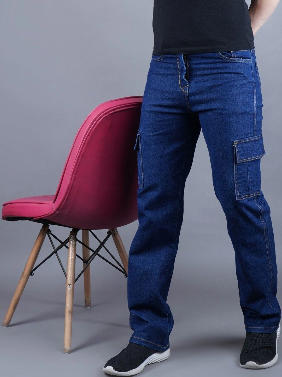HERE&NOW Men Classic Regular Fit Mid-Rise Stretchable Cargo Jeans
