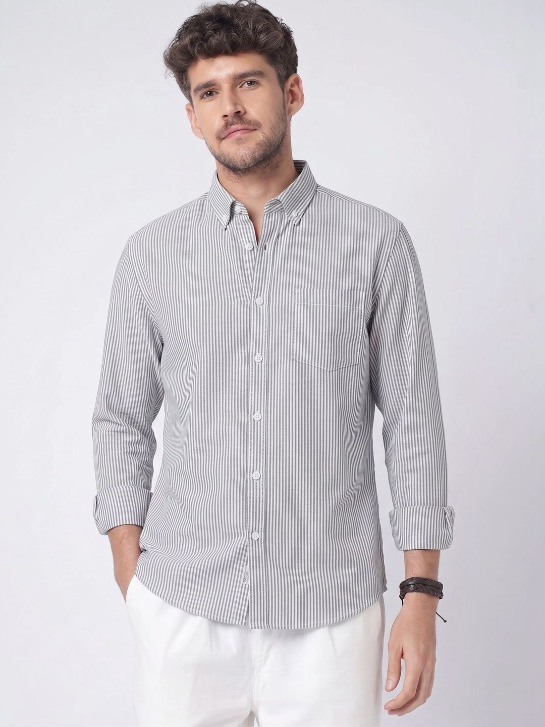 R.Code by The Roadster Life Co. Men Standard Striped Casual Shirt
