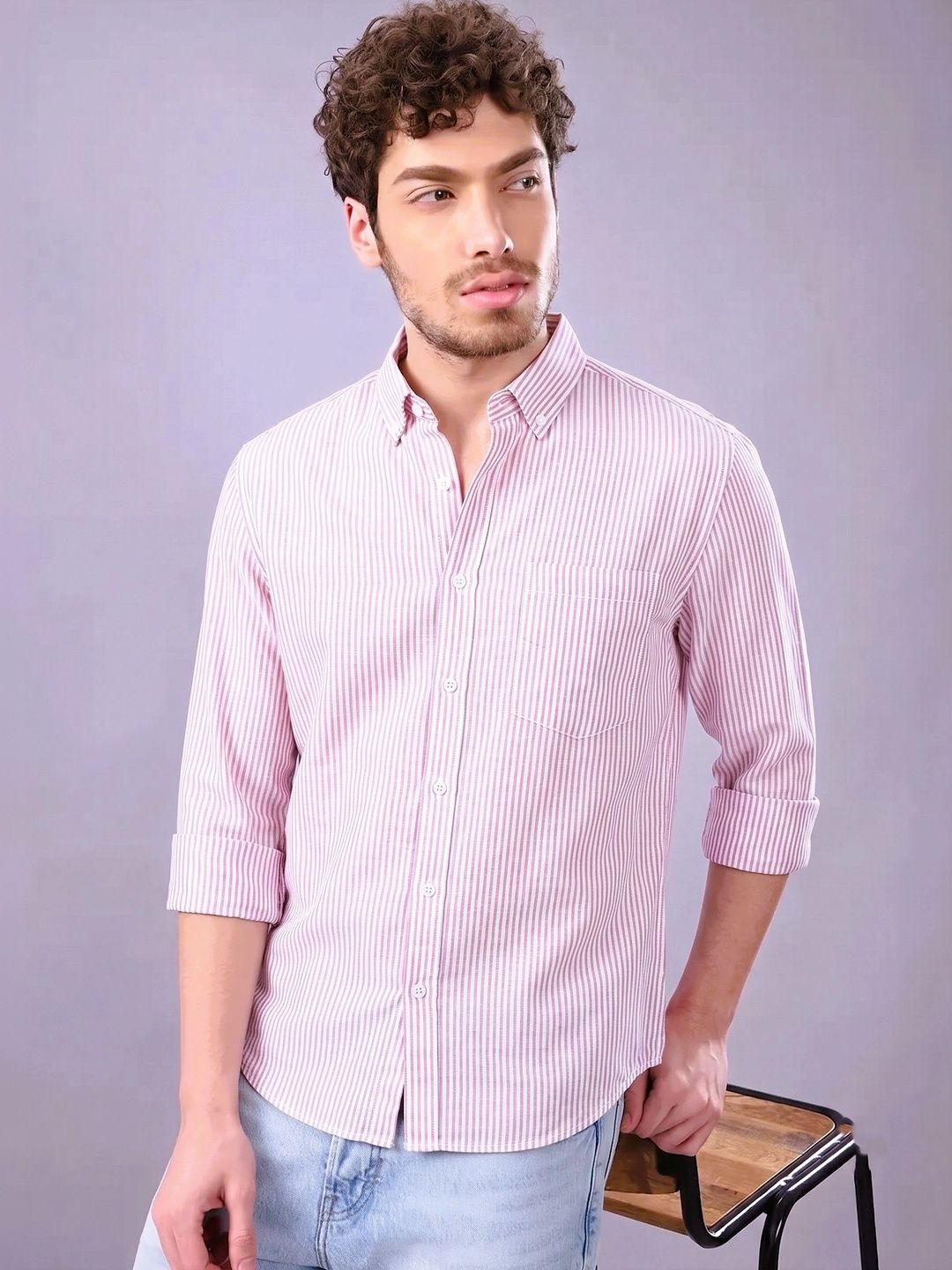 R.Code by The Roadster Life Co. Men Standard Striped Casual Shirt