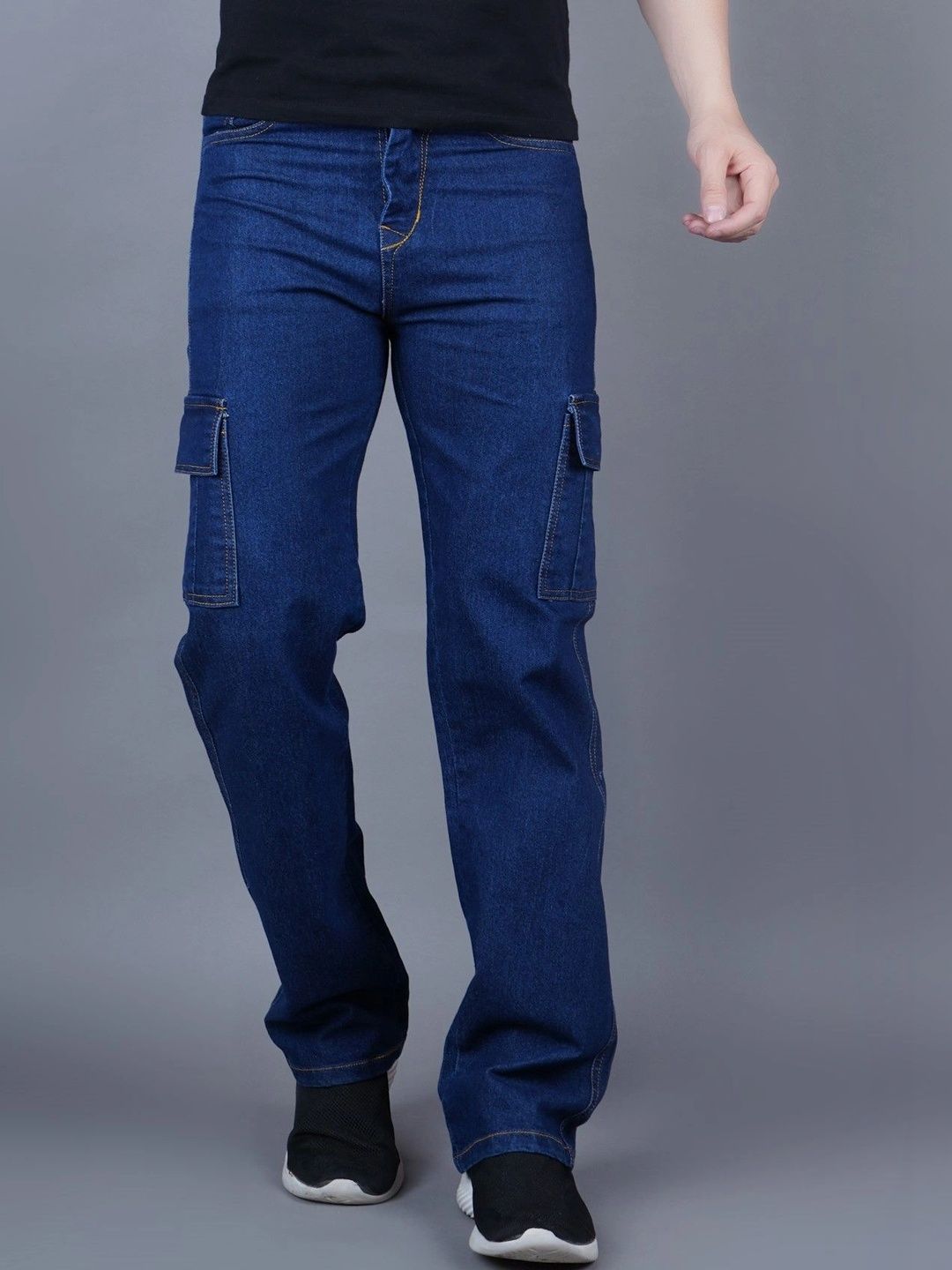 HERE&NOW Men's Medium Blue Wash Cargo Straight-Leg Jeans
