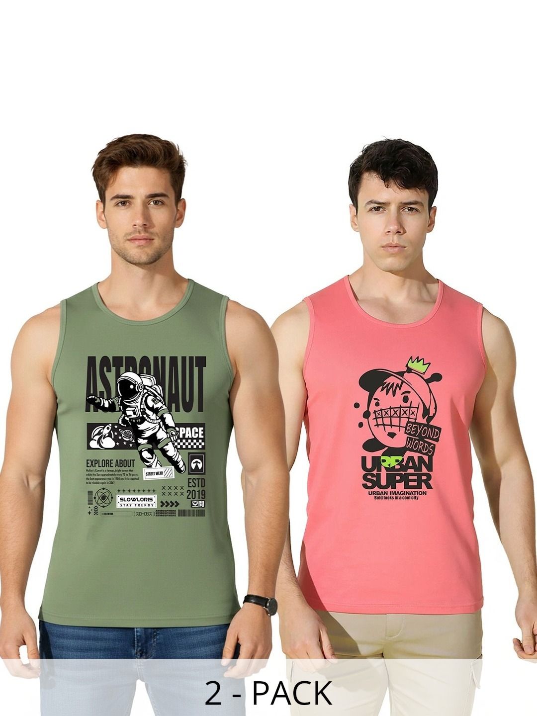 SLOWLORIS Men Pack of 2 Printed T-shirt