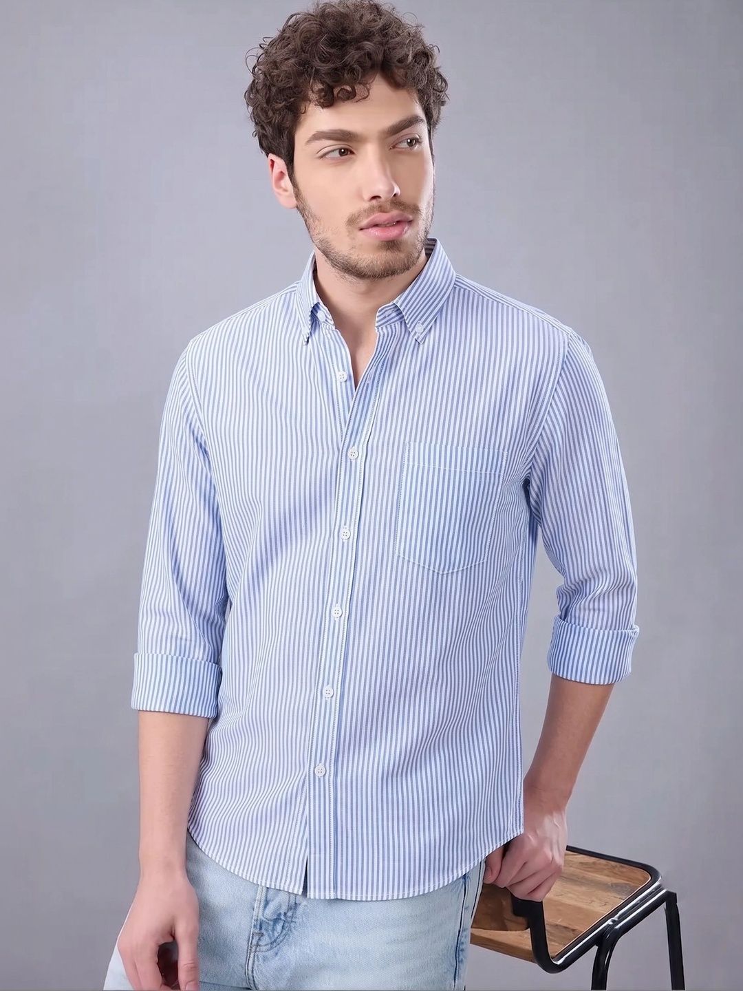 R.Code by The Roadster Life Co. Men Standard Striped Casual Shirt