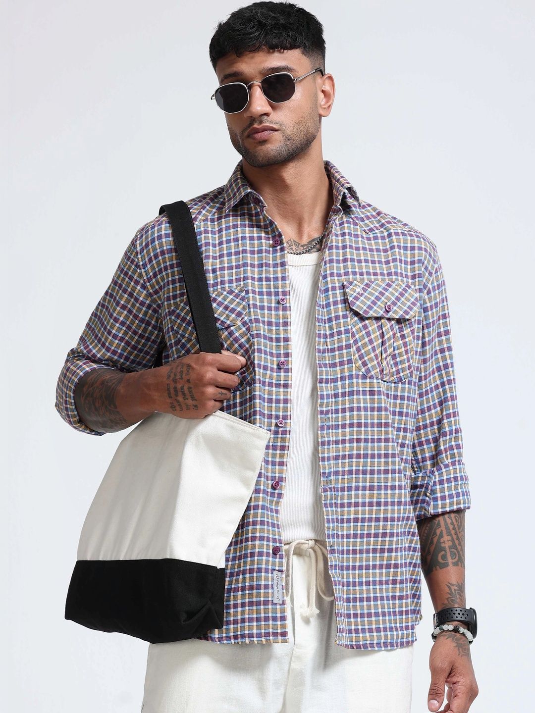 FashionDistrict Men Comfort Sheer Checked Casual Shirt
