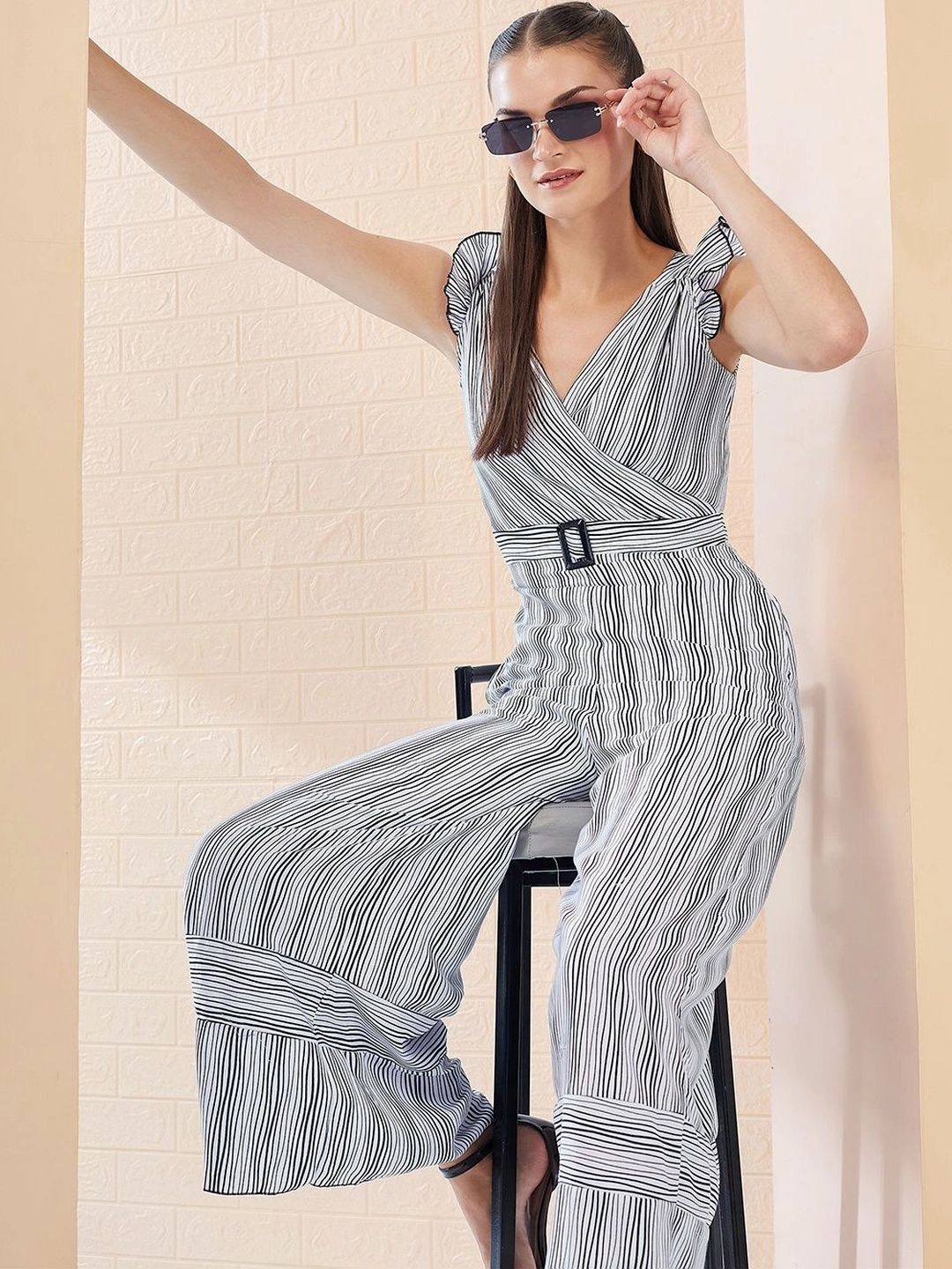 Chemistry Striped Basic Jumpsuit Ruffles