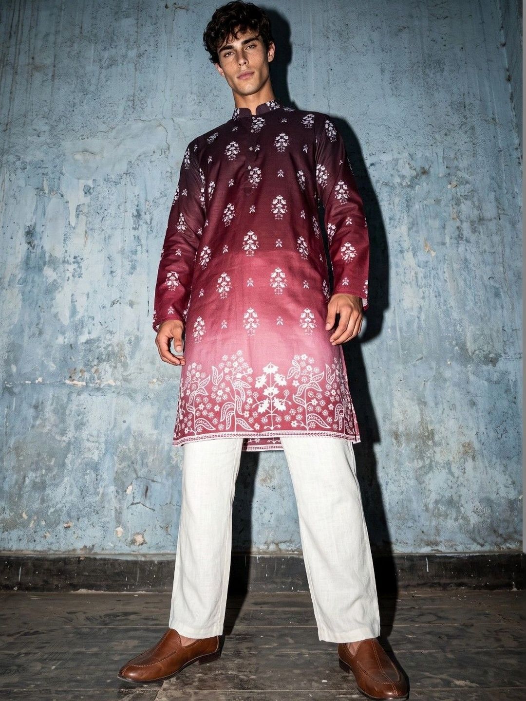 DRIP CHOWK Men Cotton Floral Printed Kurta