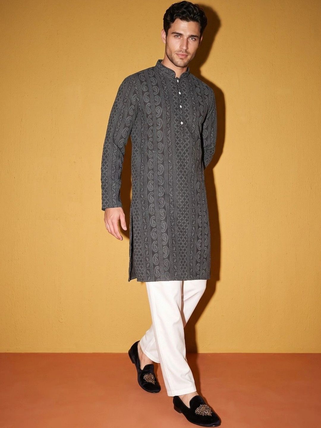 DRIP CHOWK Men Paisley Georgette Kurta