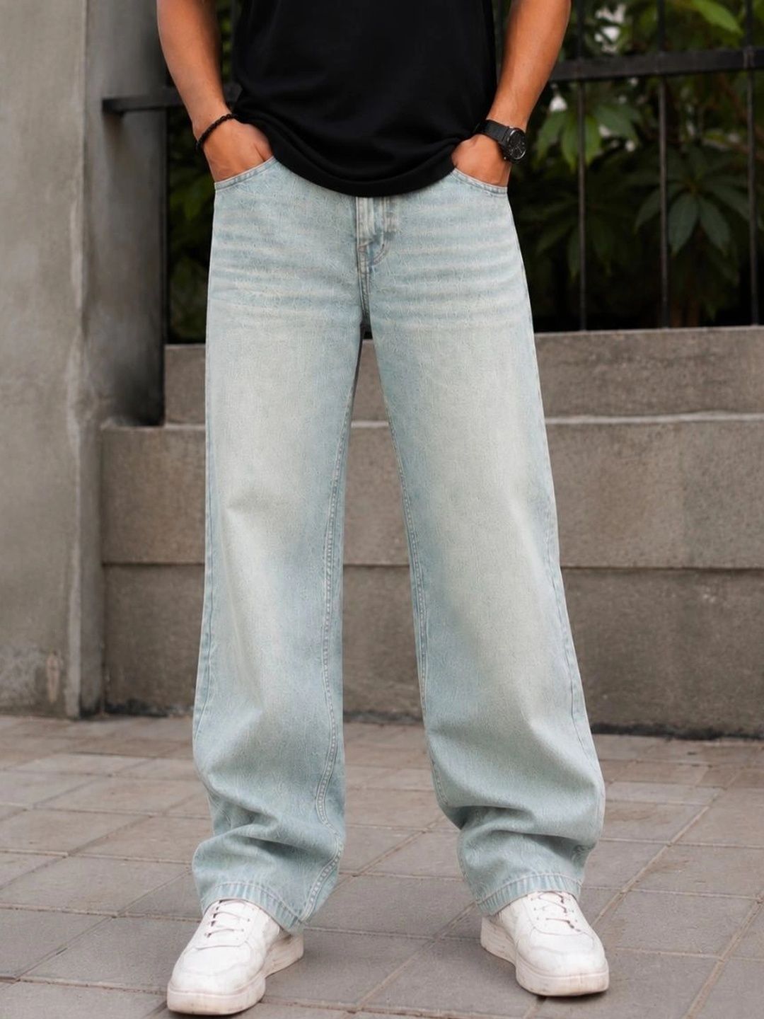 MQ Denim Men Straight Fit Mid-Rise Low Distress Light Fade Jeans