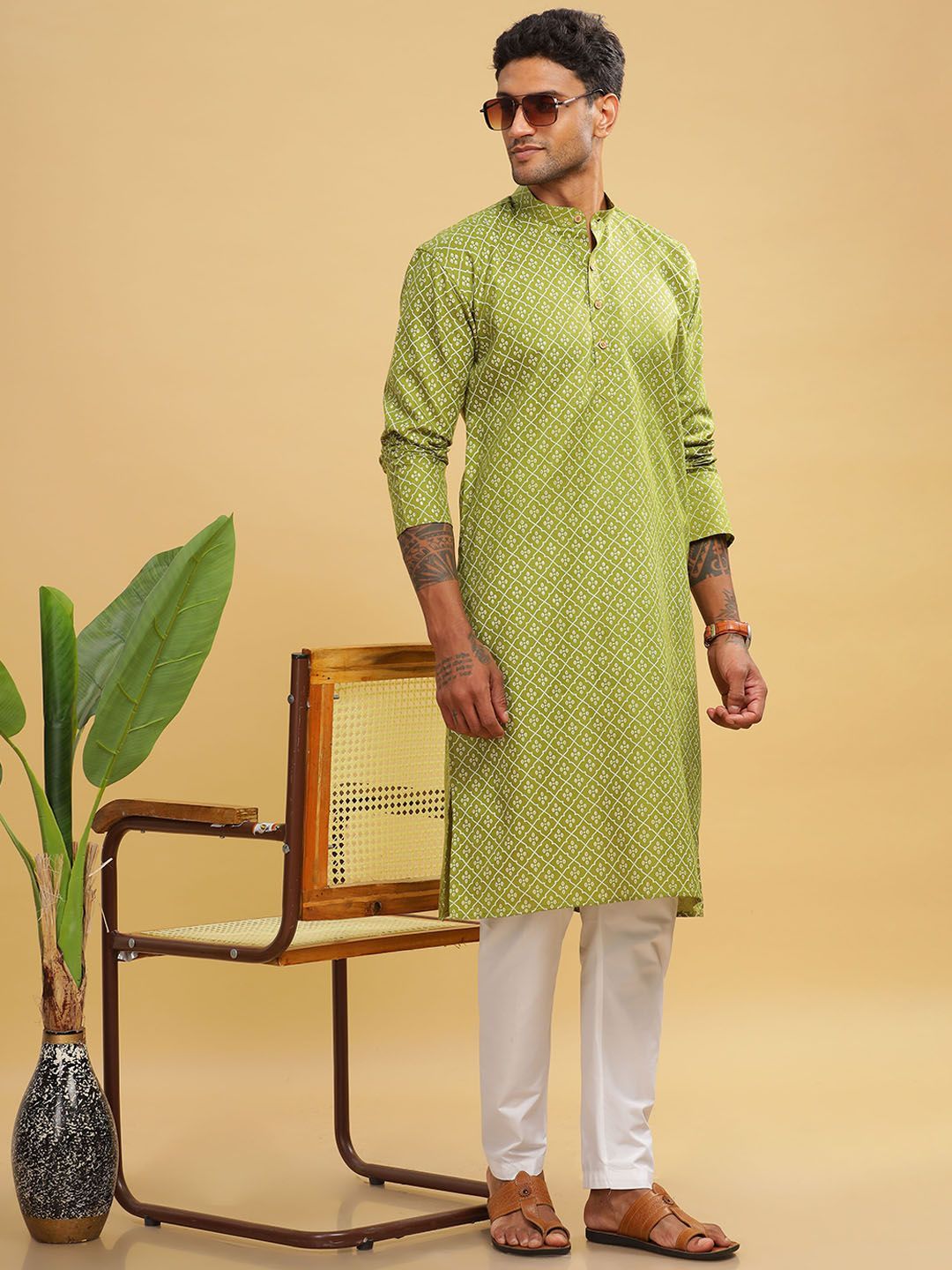 Anouk Printed Band Collar Straight Long Kurta
