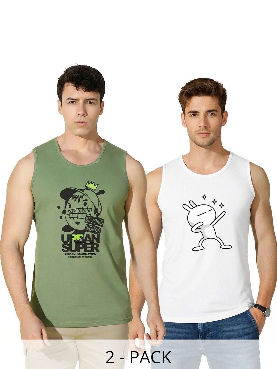 CRYPTIC Men Pack of 2 Graphic Printed Cotton Regular-Fit T-shirts