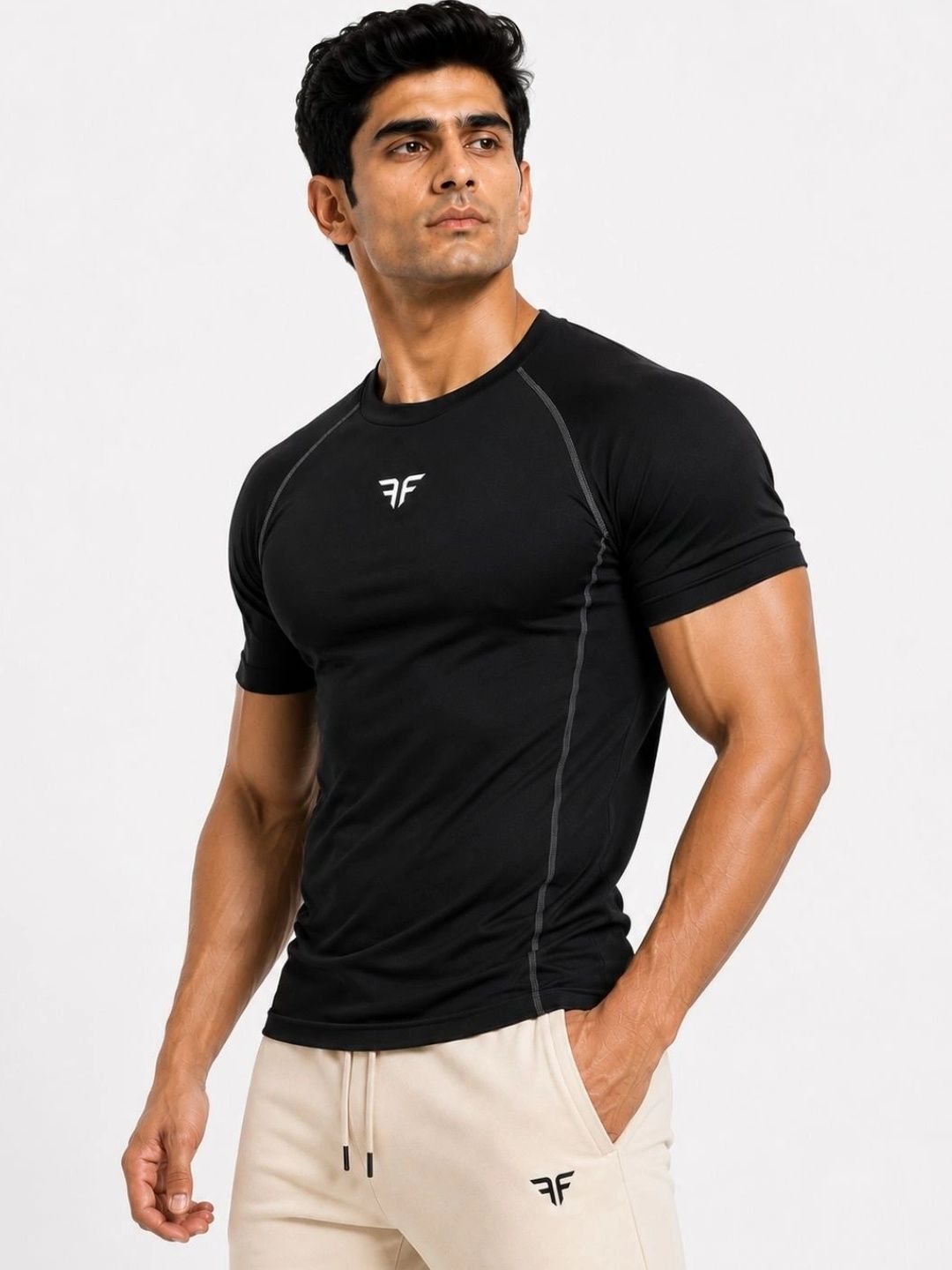 BRUTE FORCE Men Dry Fit Solid Round Neck Compression T-shirt