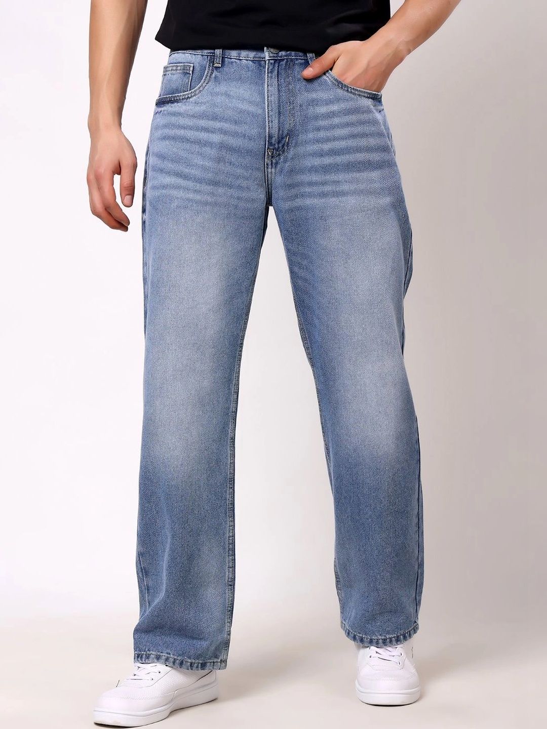 Stylox Men's Baggy Fit Non-Stretchable Mid-Rise Jeans