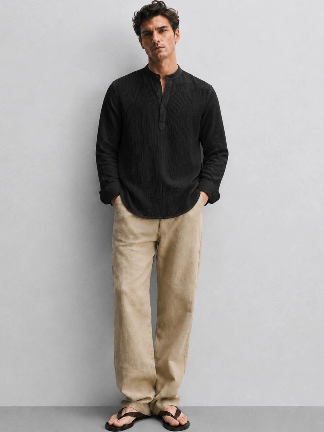 Anouk Men's Solid Double Cloth Short Kurta
