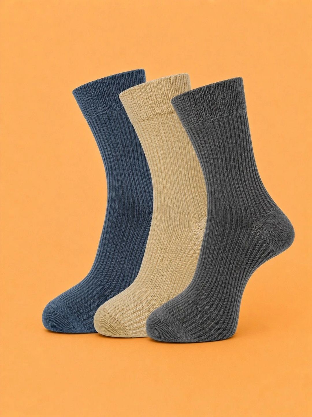 ADDOSSO Men Pack of 3 Cotton Assorted Calf Length Socks
