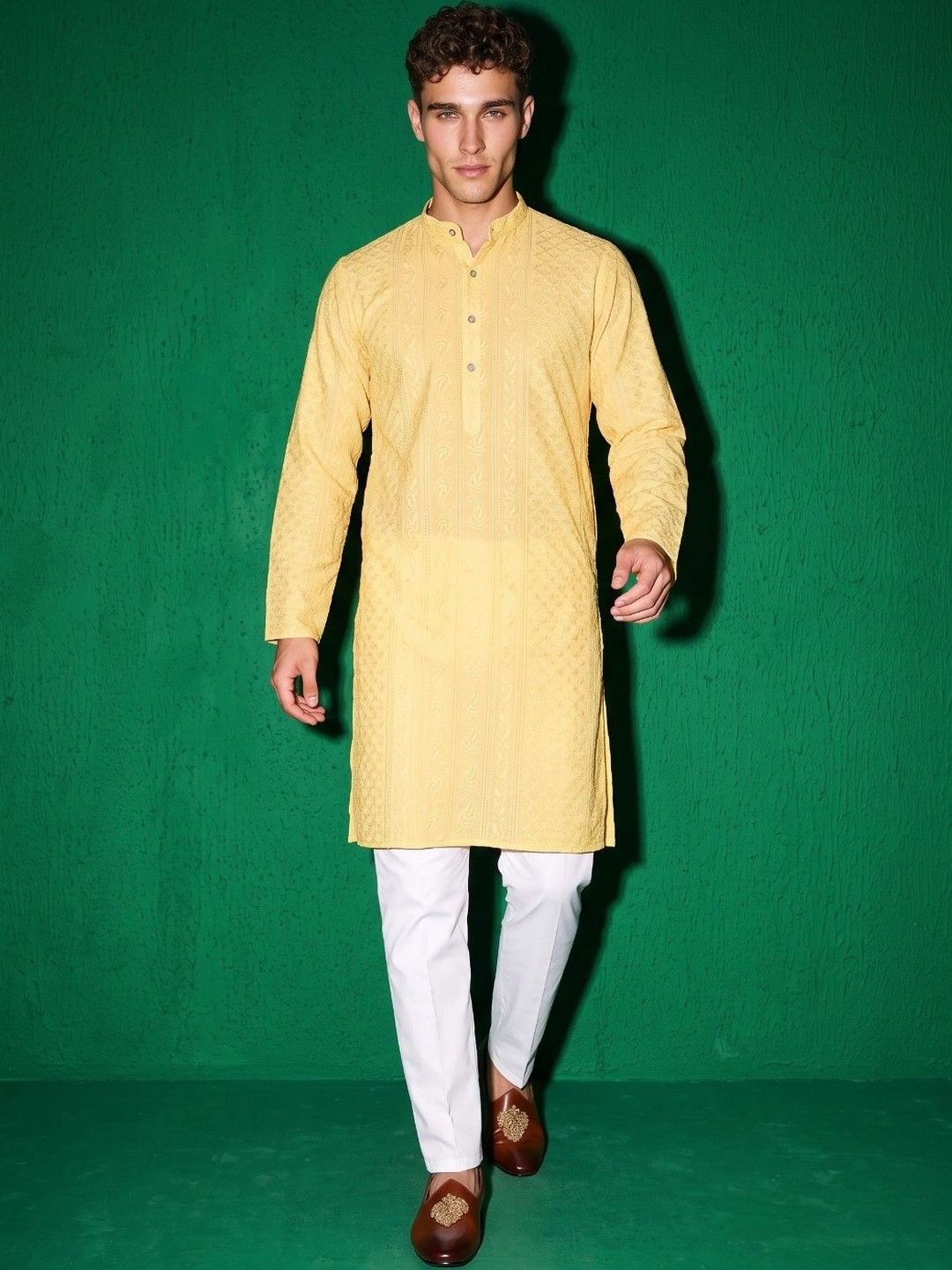 DRIP CHOWK Men Embroidered Chikankari Georgette Kurta