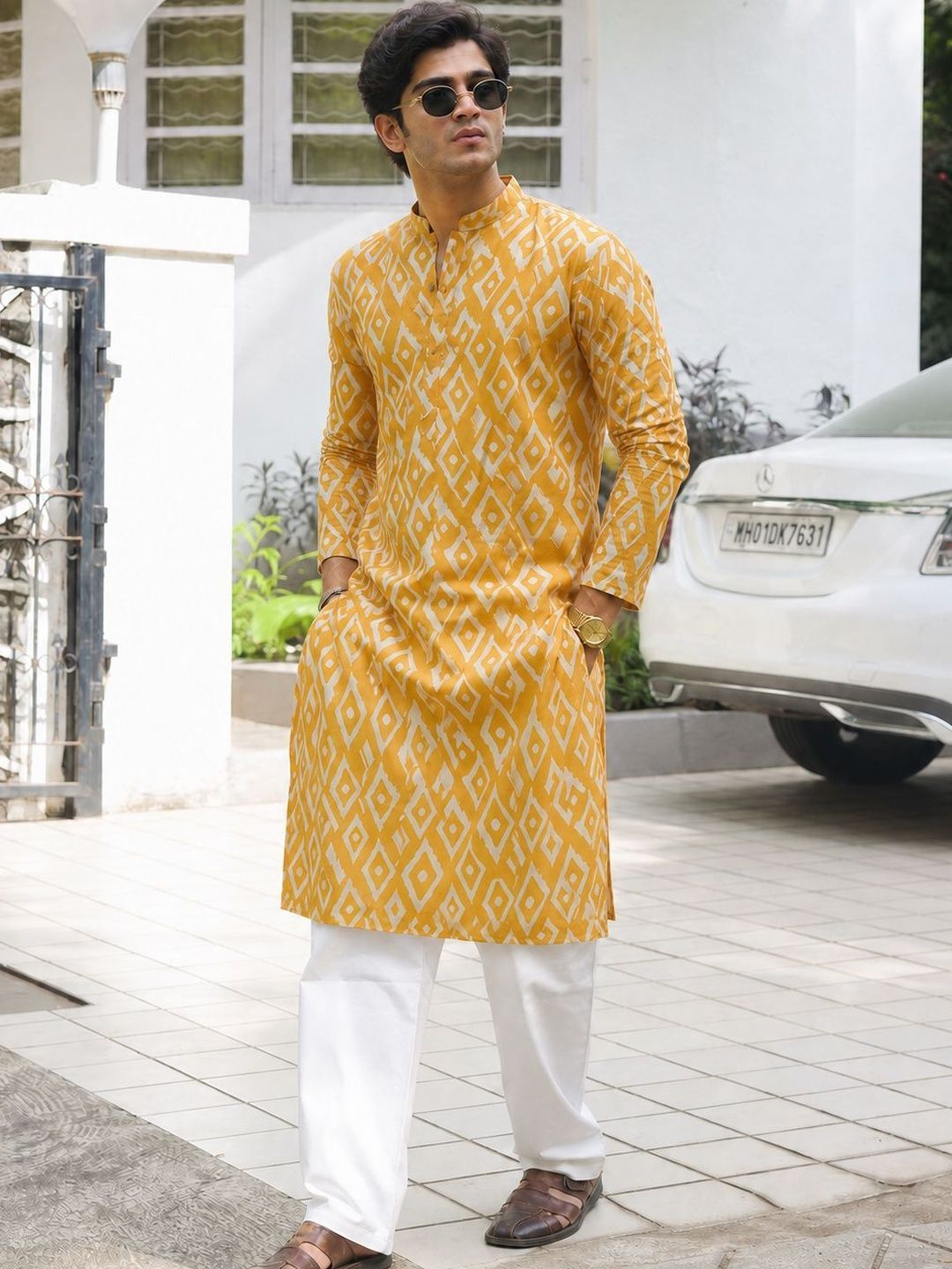 Anouk Men Geometric Printed Indie Prints Kurta