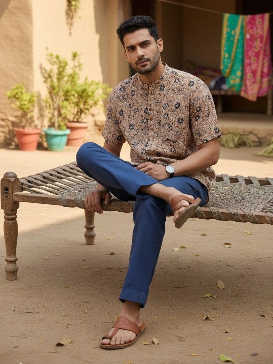 Cot'N Soft Men Ethnic Motifs Printed Mandarin Collar Pure Cotton Kurta