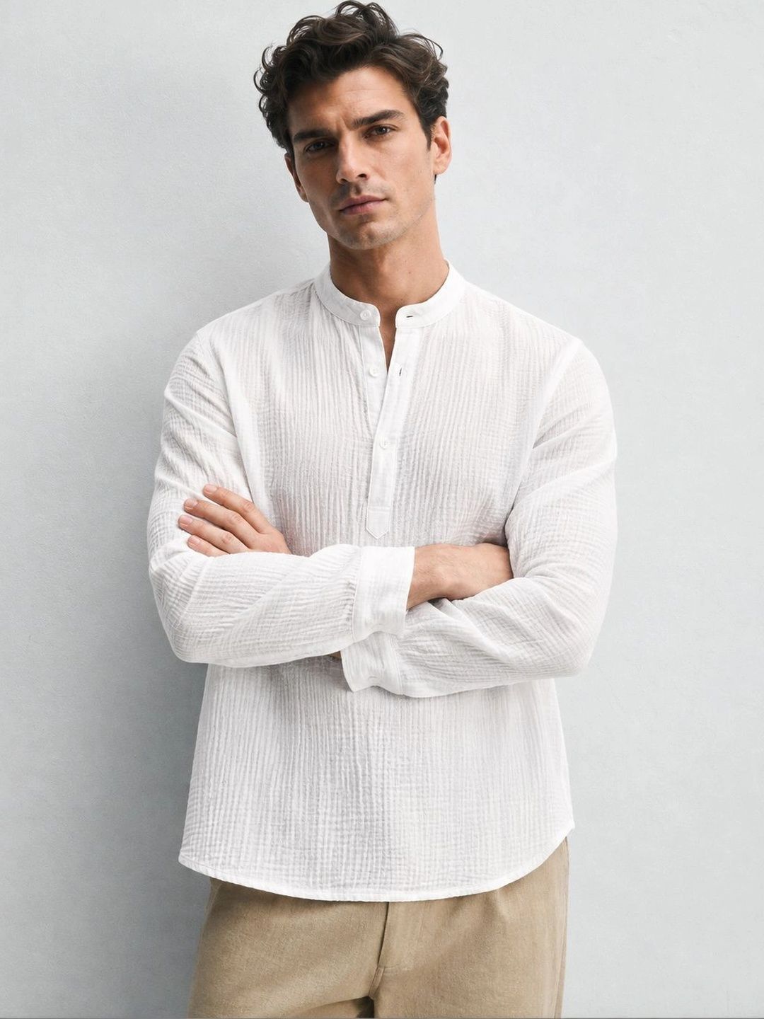Anouk Men Double Cloth Wrinke Short Kurta