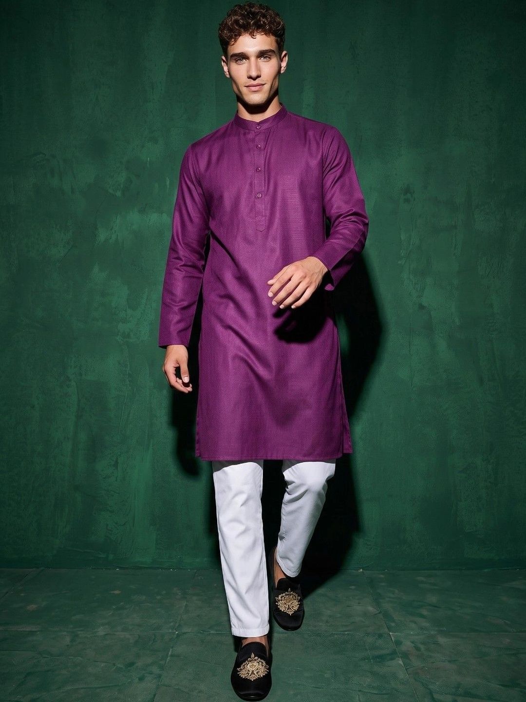 DRIP CHOWK Men Mandarin Collar Cotton Straight Kurta