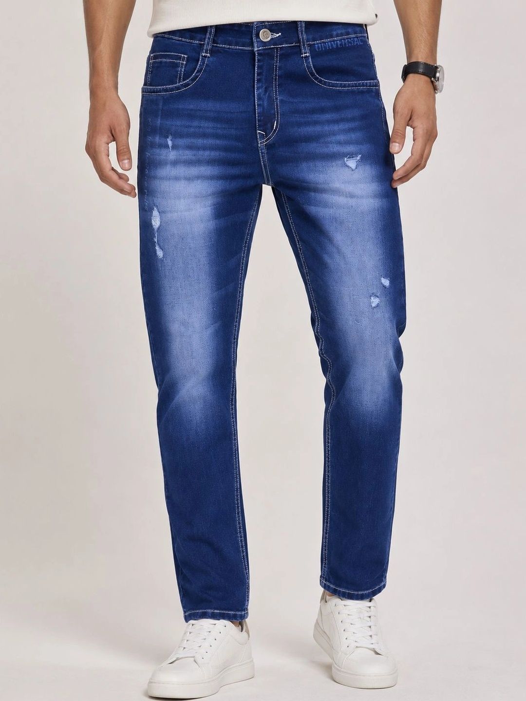 GEX Men Jean Regular Fit Mid-Rise Low Distress Coated Stretchable Jeans
