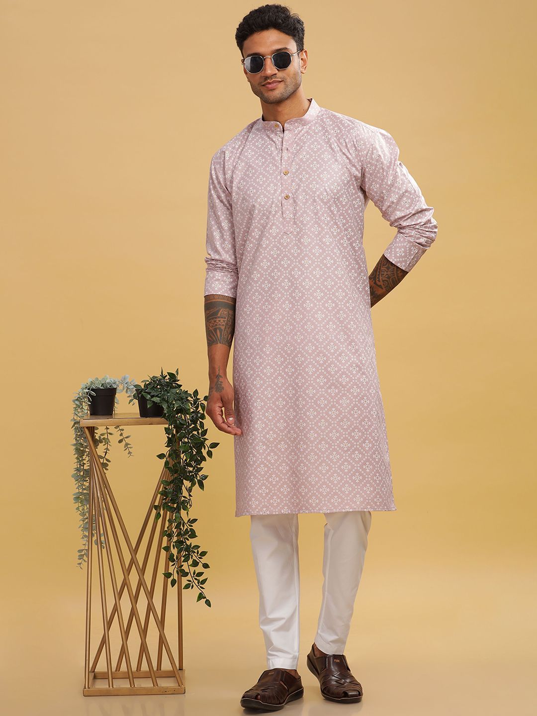 Anouk Printed Band Collar Straight Long Kurta