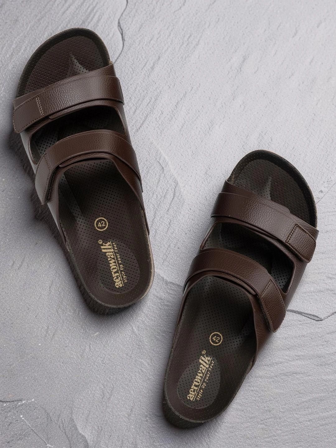 Aerowalk Men Brown Double-Strap Comfort Slide Sandals