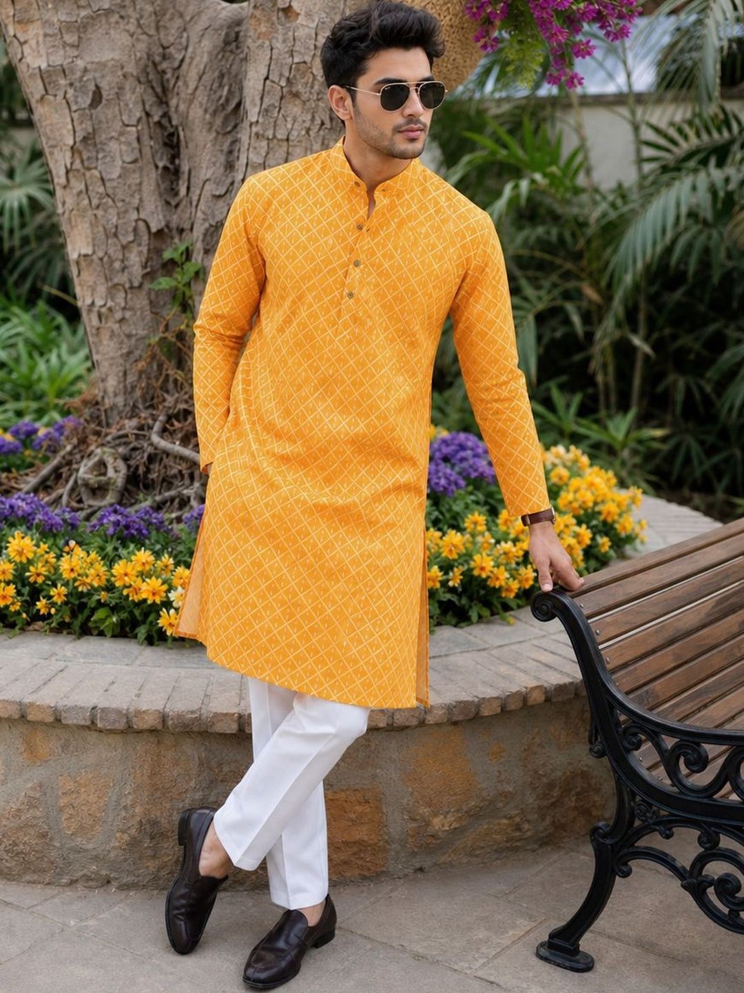 Anouk Printed Band Collar Straight Long Kurta