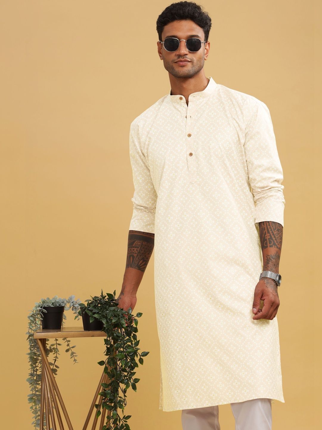 Anouk Printed Band Collar Straight Long Kurta