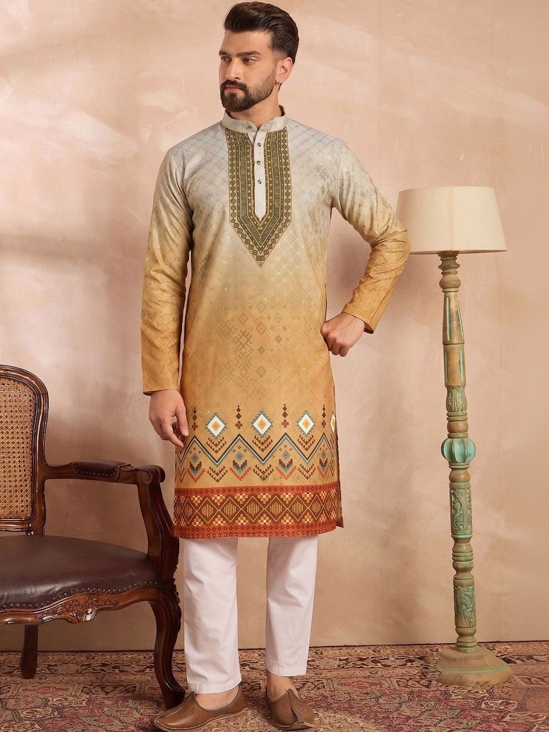 VELKYNOX Men Thread Work Kurta