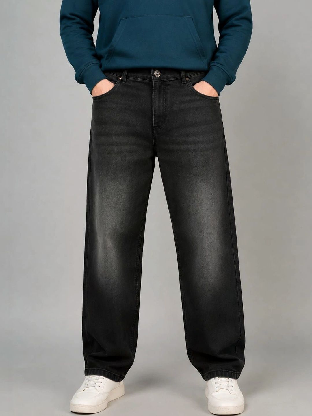 VK CULTURE Men Wide Leg Mid-Rise Light Fade Jeans