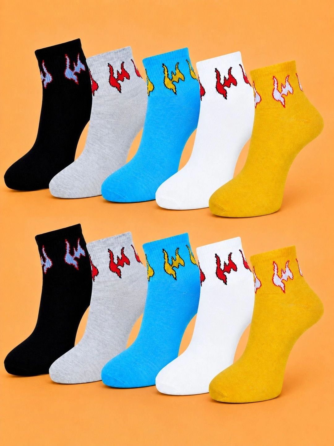 ADDOSSO Men Pack of 10 Cotton Assorted Patterned Ankle Length Socks