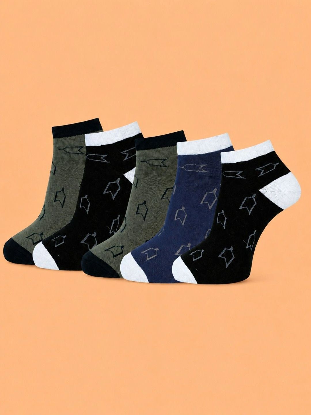 ADDOSSO Men Pack of 5 Cotton Assorted Patterned Ankle Length Socks
