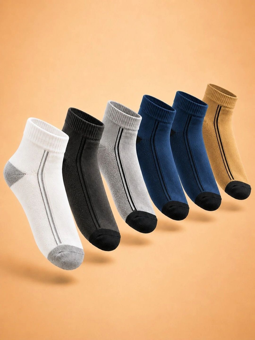 ADDOSSO Men Pack of 6 Cotton Assorted Striped Ankle Length Socks