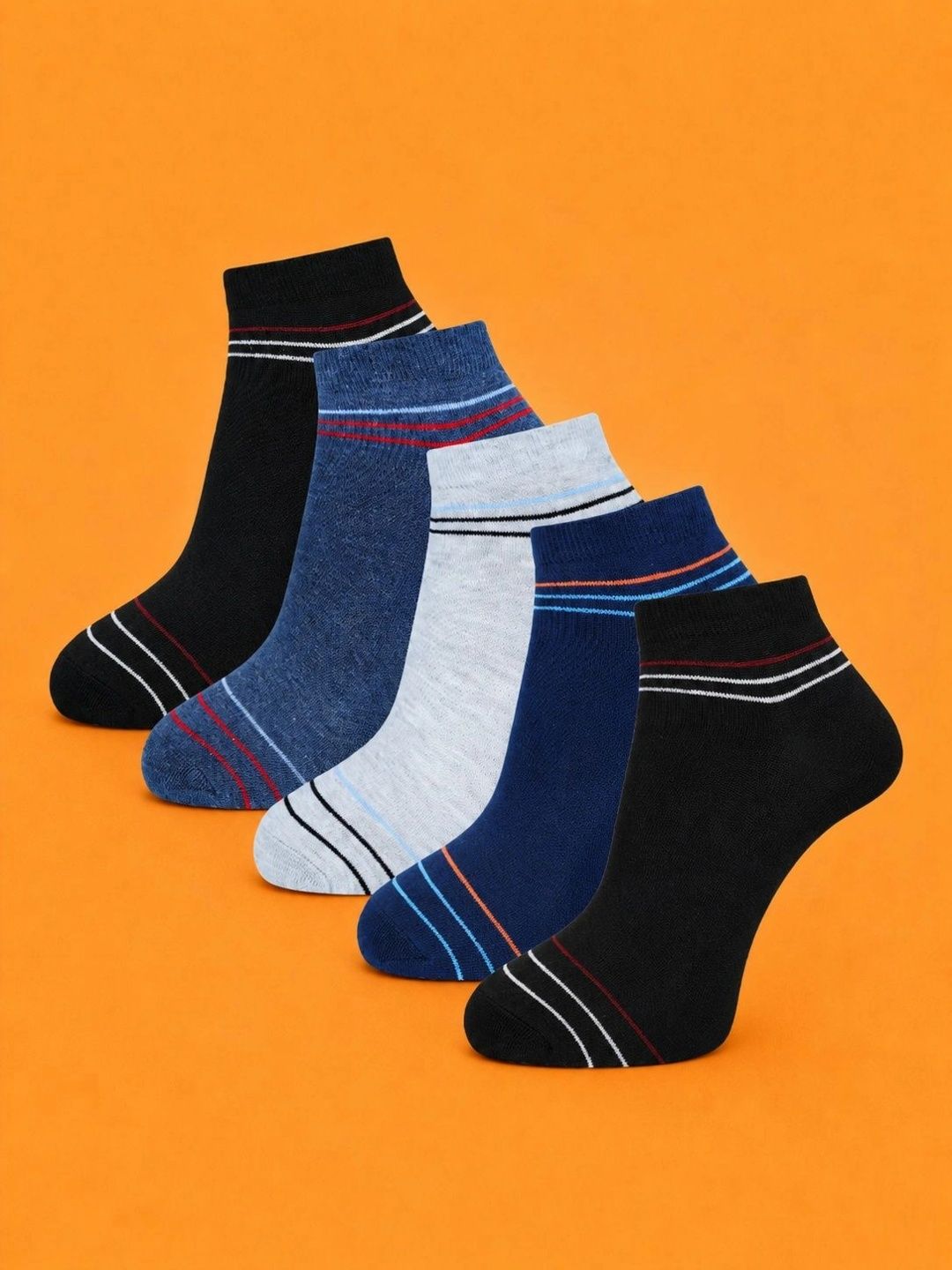 ADDOSSO Men Pack of 5 Cotton Assorted Striped Ankle Length Socks