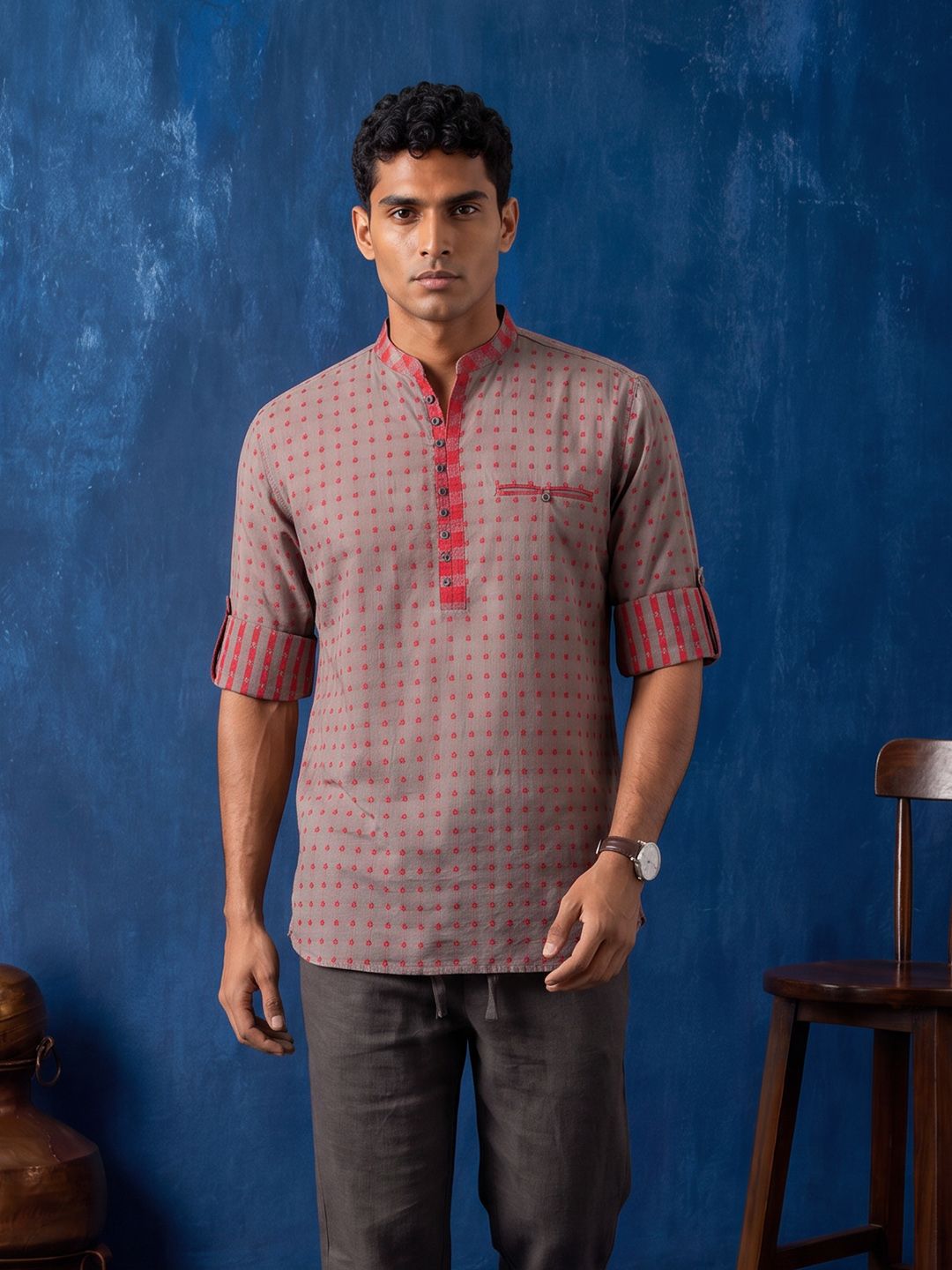 Taavi Woven Legacy Ethnic Motifs Woven Design Pure Cotton Straight Kurta