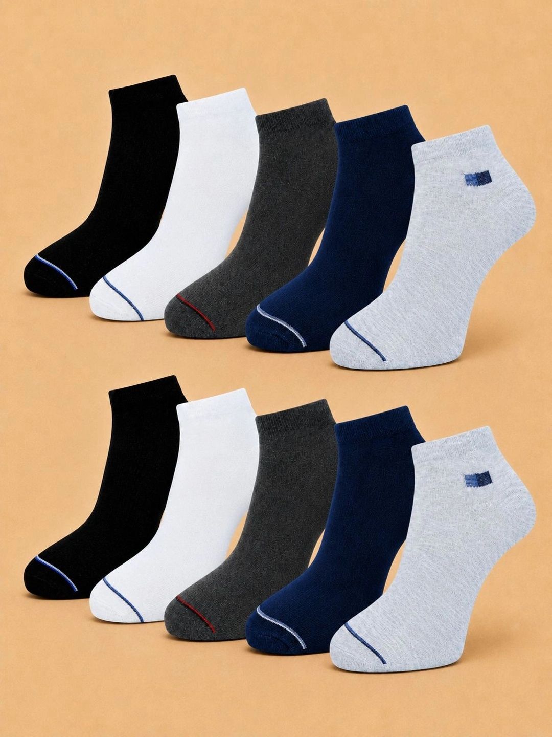 ADDOSSO Men Pack of 10 Cotton Assorted Ankle Length Socks