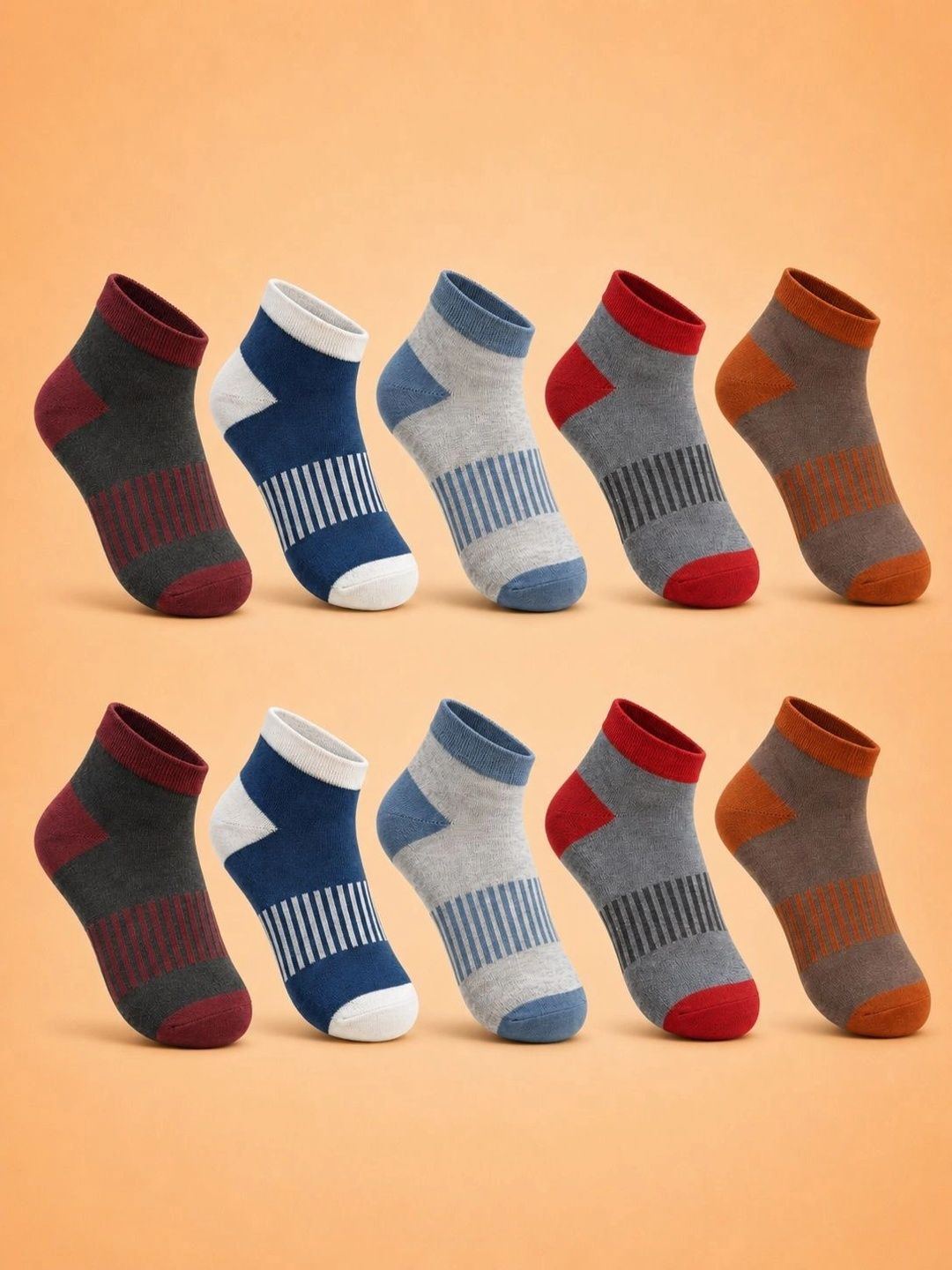 ADDOSSO Men Pack of 10 Cotton Assorted Striped Ankle Length Socks