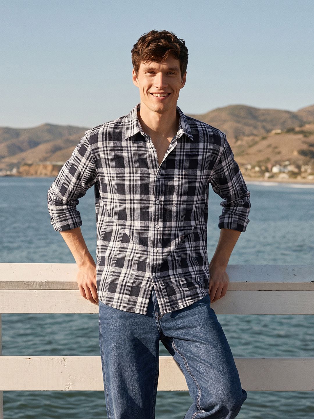 Mast & Harbour Easy Drape Textured Check Shirt