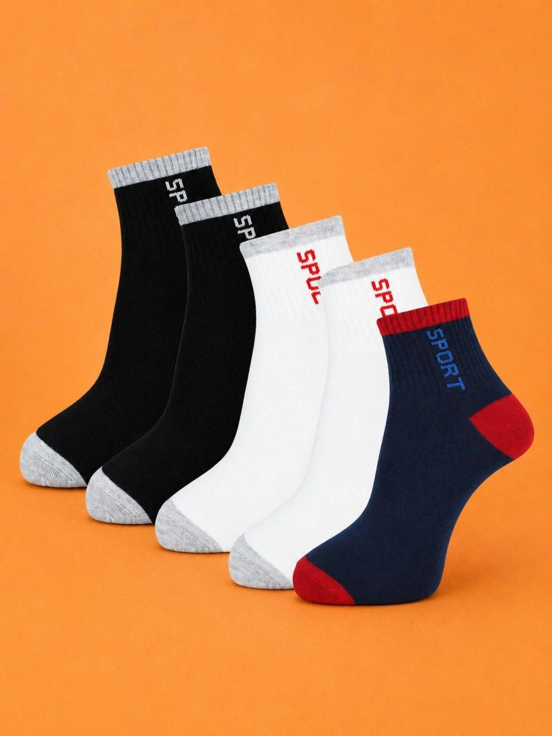 ADDOSSO Men Pack of 5 Cotton Assorted Patterned Ankle Length Socks