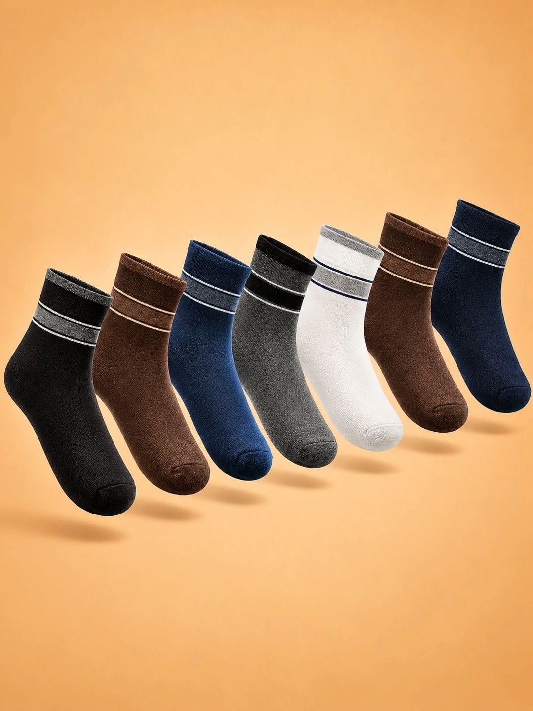 ADDOSSO Men Pack of 7 Cotton Assorted Striped Above Ankle Socks