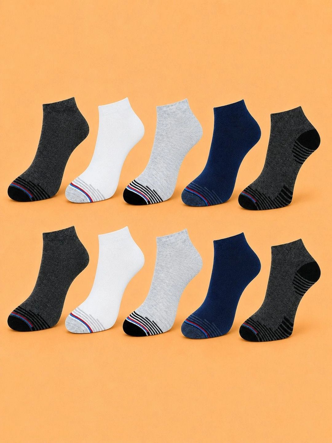 ADDOSSO Men Pack of 10 Cotton Assorted Striped Ankle Length Socks