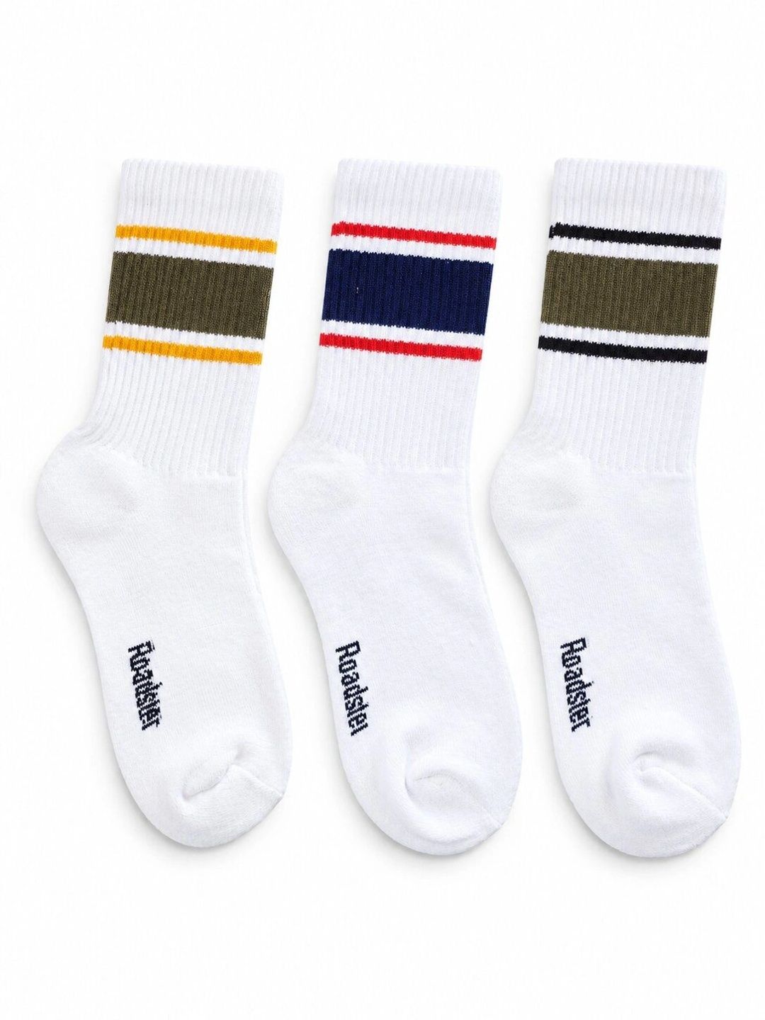 Roadster Men Pack of 3 Cotton Blend Striped Calf Length Socks