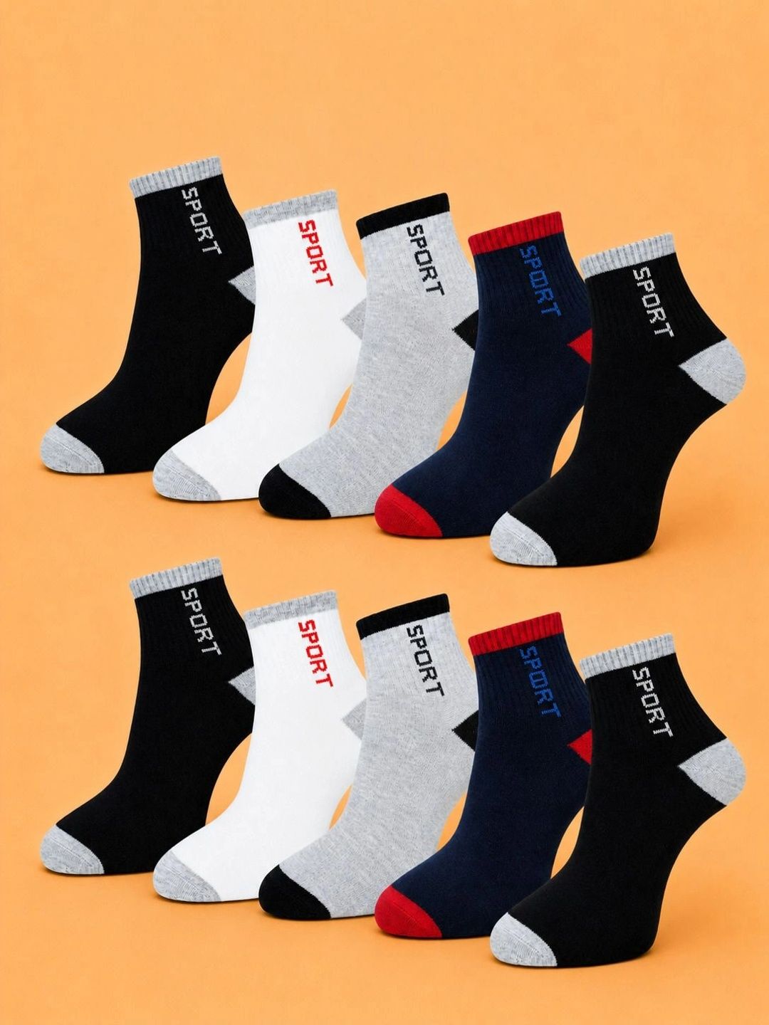 ADDOSSO Men Pack of 10 Cotton Assorted Patterned Ankle Length Socks