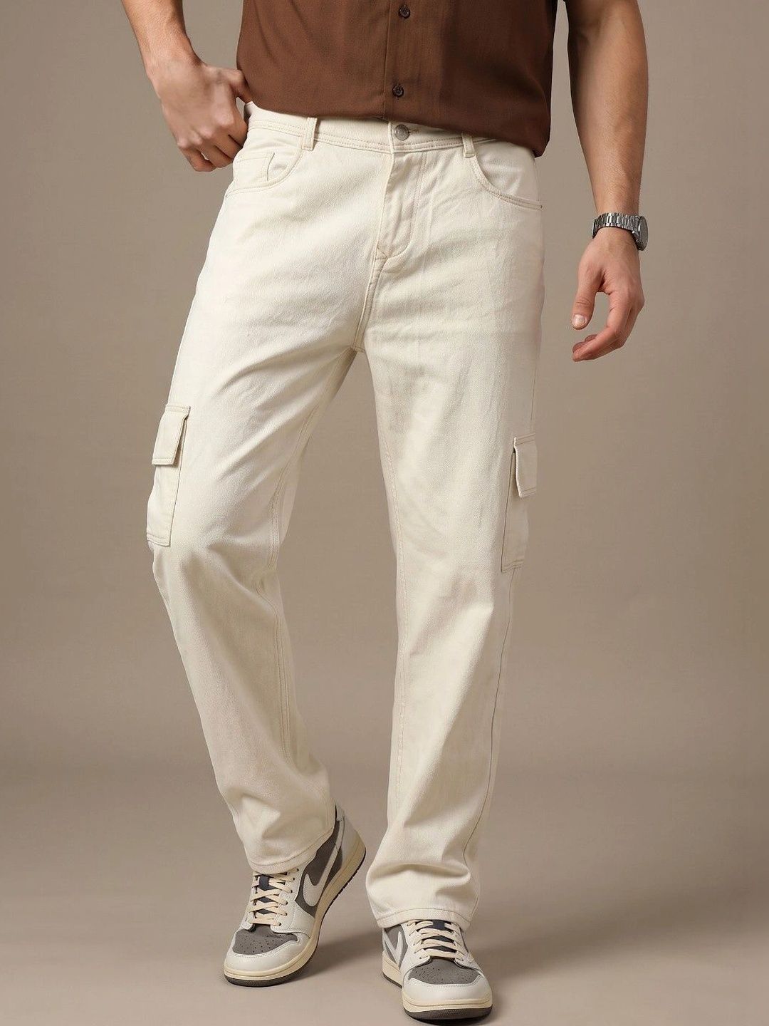 SZN Beige Light men  Regular Fit Mid-Rise Cargo Jeans