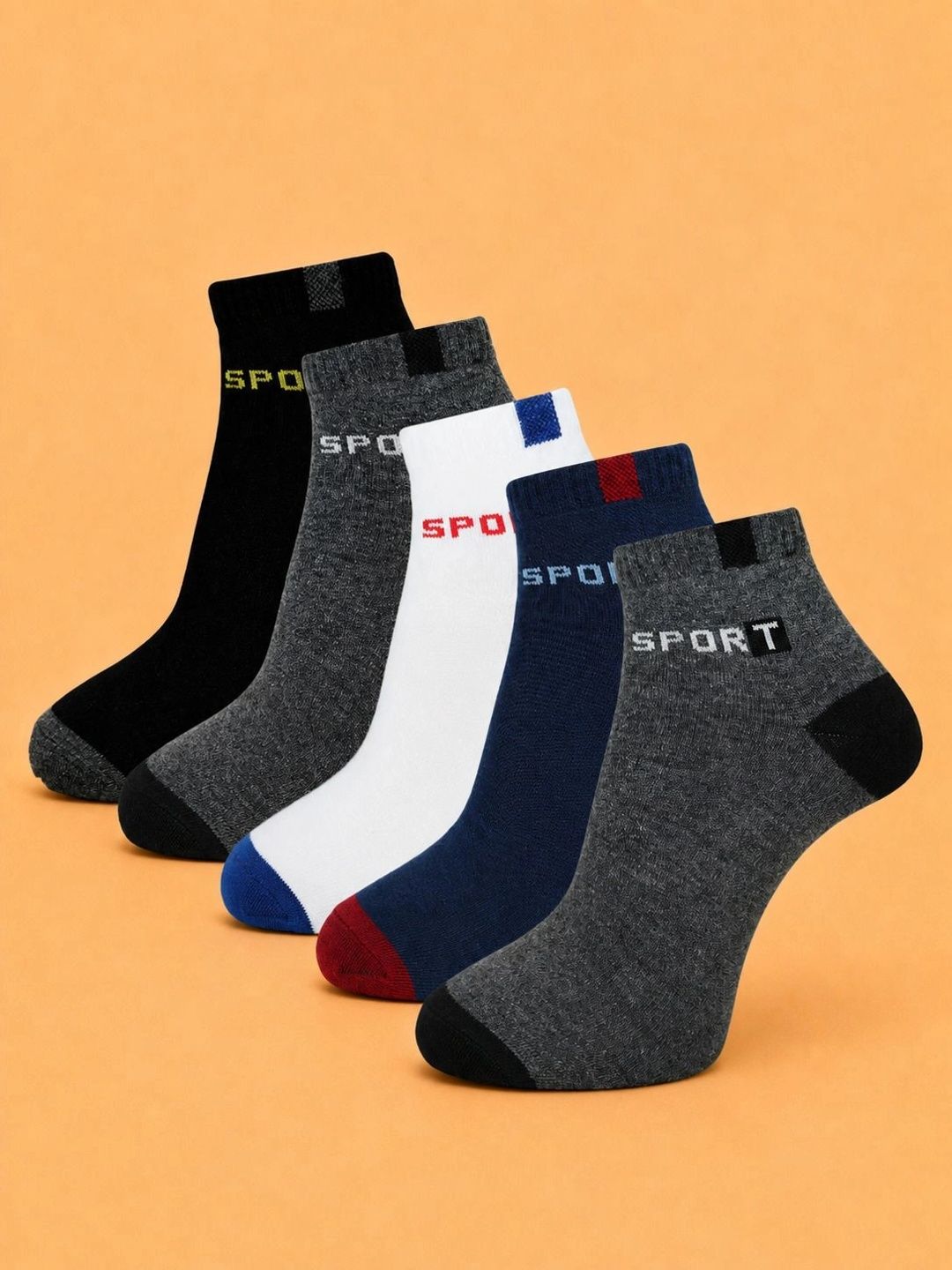 ADDOSSO Men Pack of 5 Cotton Assorted Colourblocked Ankle Length Socks