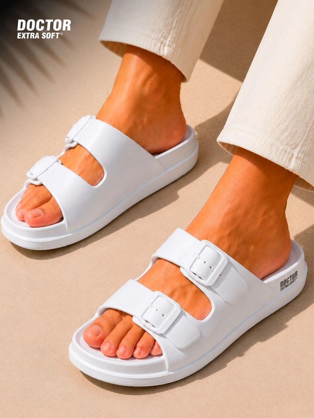 DOCTOR EXTRA SOFT Men Classic Cushion Lightweight Rubber Sliders With Buckle Detail