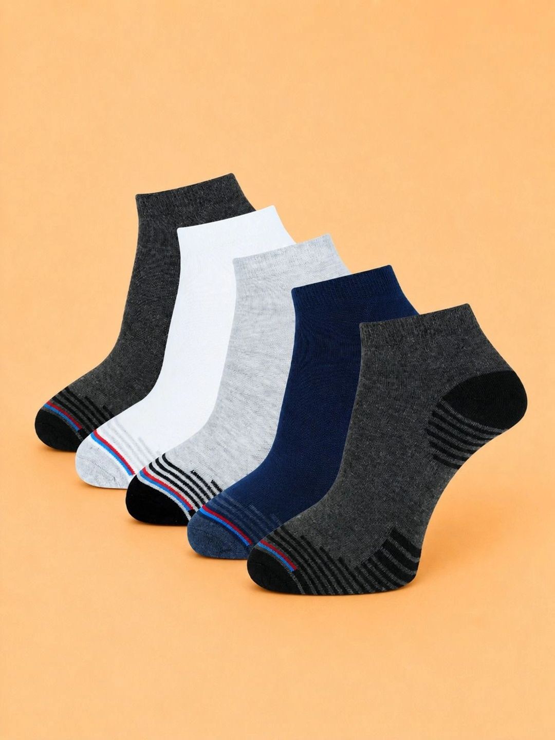 ADDOSSO Men Pack of 5 Cotton Assorted Striped Above Ankle Socks