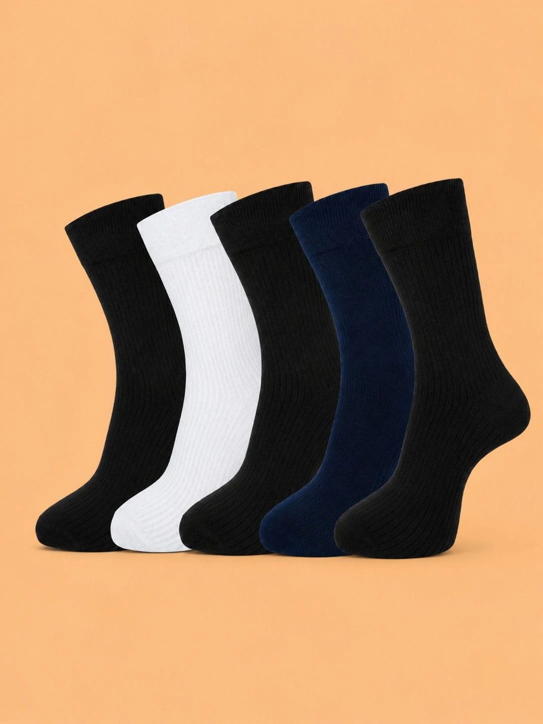 ADDOSSO Men Pack of 5 Cotton Assorted Calf Length Socks