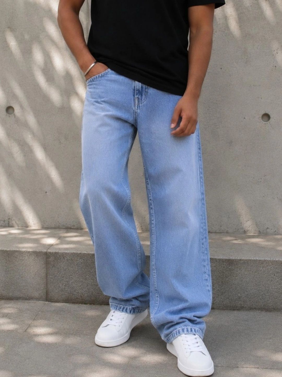 FICTION Men Comfort Relaxed Fit Mid-Rise Light Fade Ombre Jeans